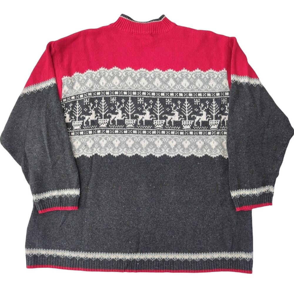 MARSH LANDING II Red Gray White Cotton Pullover Nordic Sweater Wome'n Size 3X